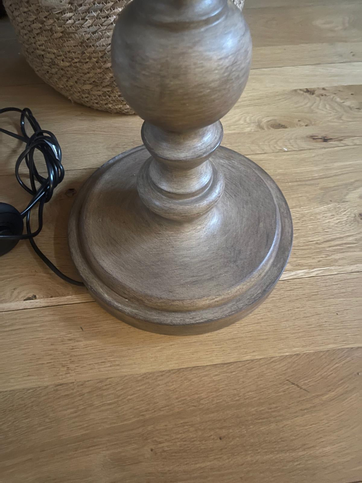 Solid wooden lamp stand with cream linen shade Free UK Delivery