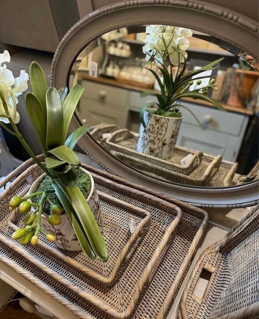 Handmade large Grey rattan Ottoman tray 57cm x 35cm x 8cm