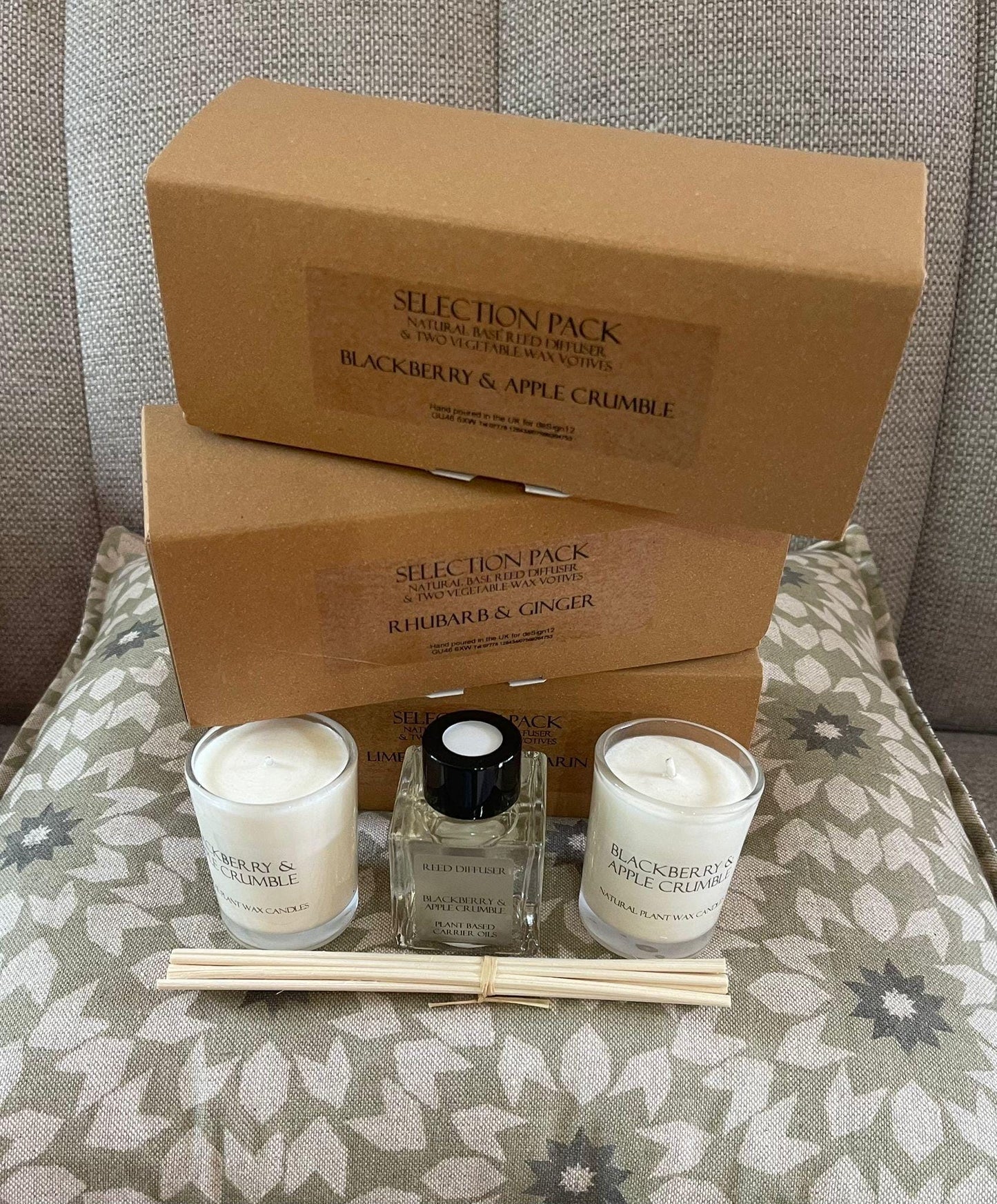 Scented Votive Candle & Reed Diffuser Gift Set: Natural Plant Wax FREE POSTAGE UK