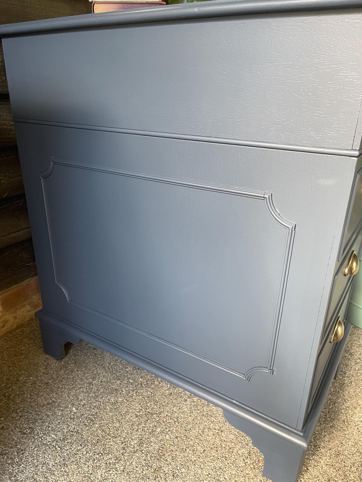 Vintage Large Leather Top Desk painted in navy blue with red leather 137cm Wide x 68.5cm deep (comes in three parts)