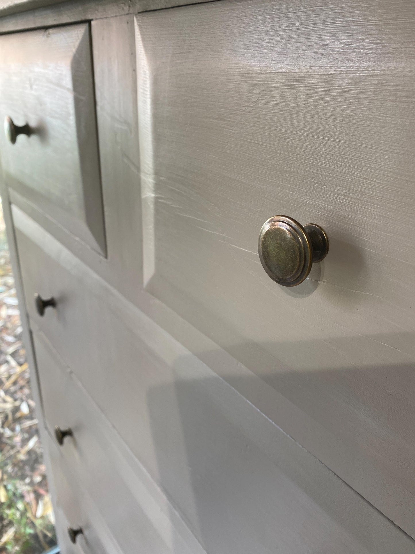 Vintage Hand-Painted Grey Chest of Drawers: Tall 7-Drawer Storage, Brass Knobs 146cm high x 86cm wide