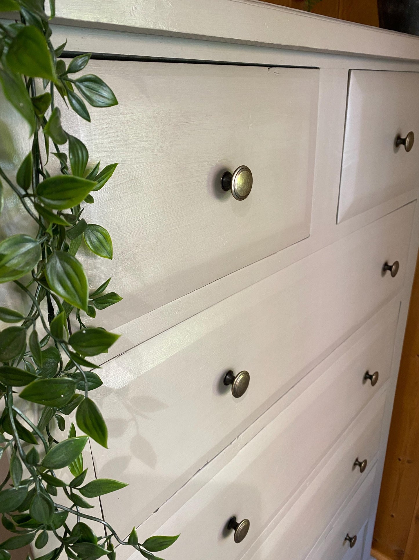 Vintage Hand-Painted Grey Chest of Drawers: Tall 7-Drawer Storage, Brass Knobs 146cm high x 86cm wide