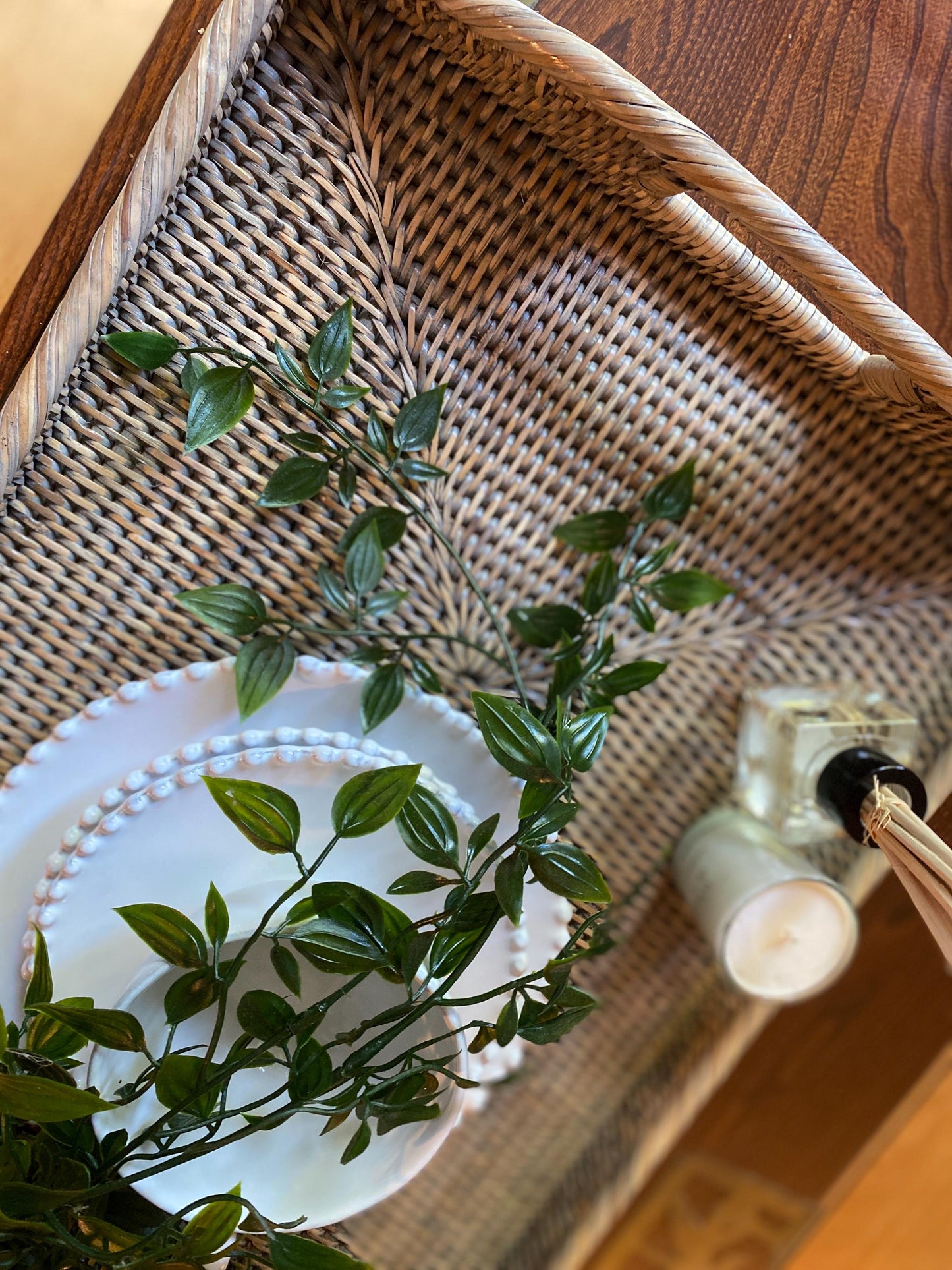 Handmade large Grey rattan Ottoman tray 57cm x 35cm x 8cm