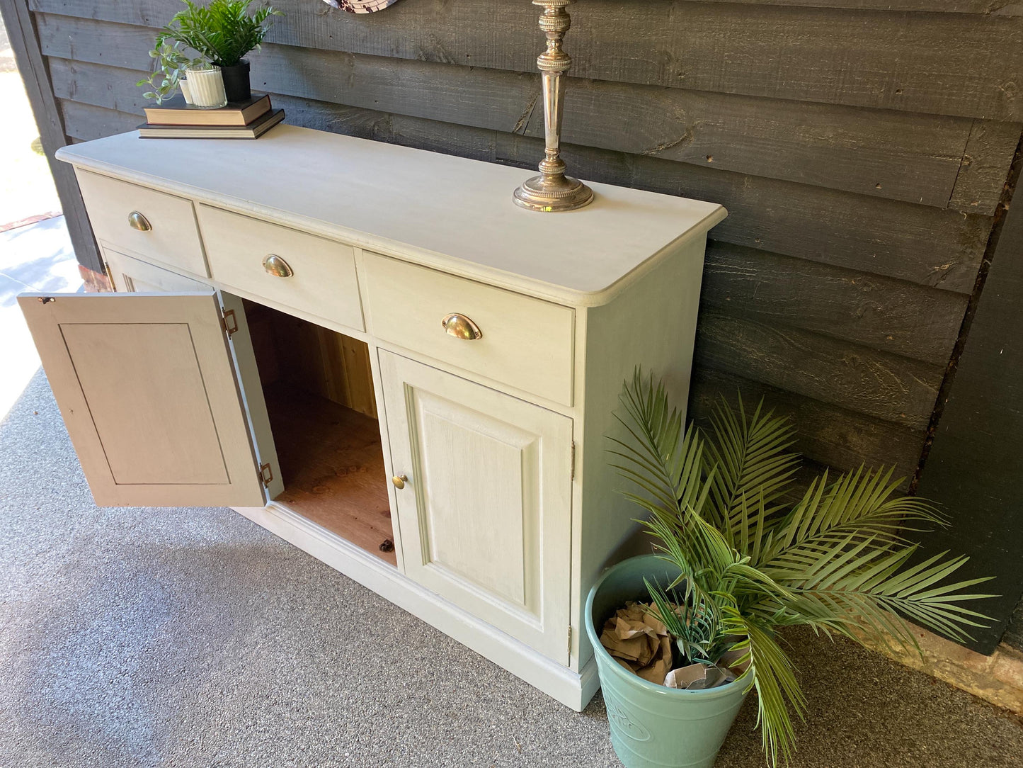 Vintage Pine Painted Sideboard 137cm Wide Palest Grey