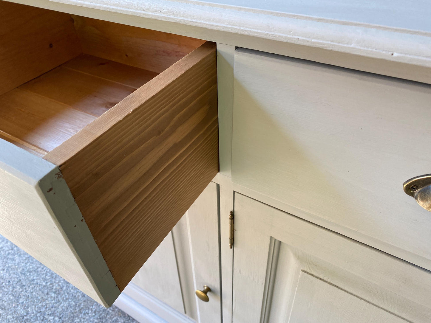 Vintage Pine Painted Sideboard 137cm Wide Palest Grey