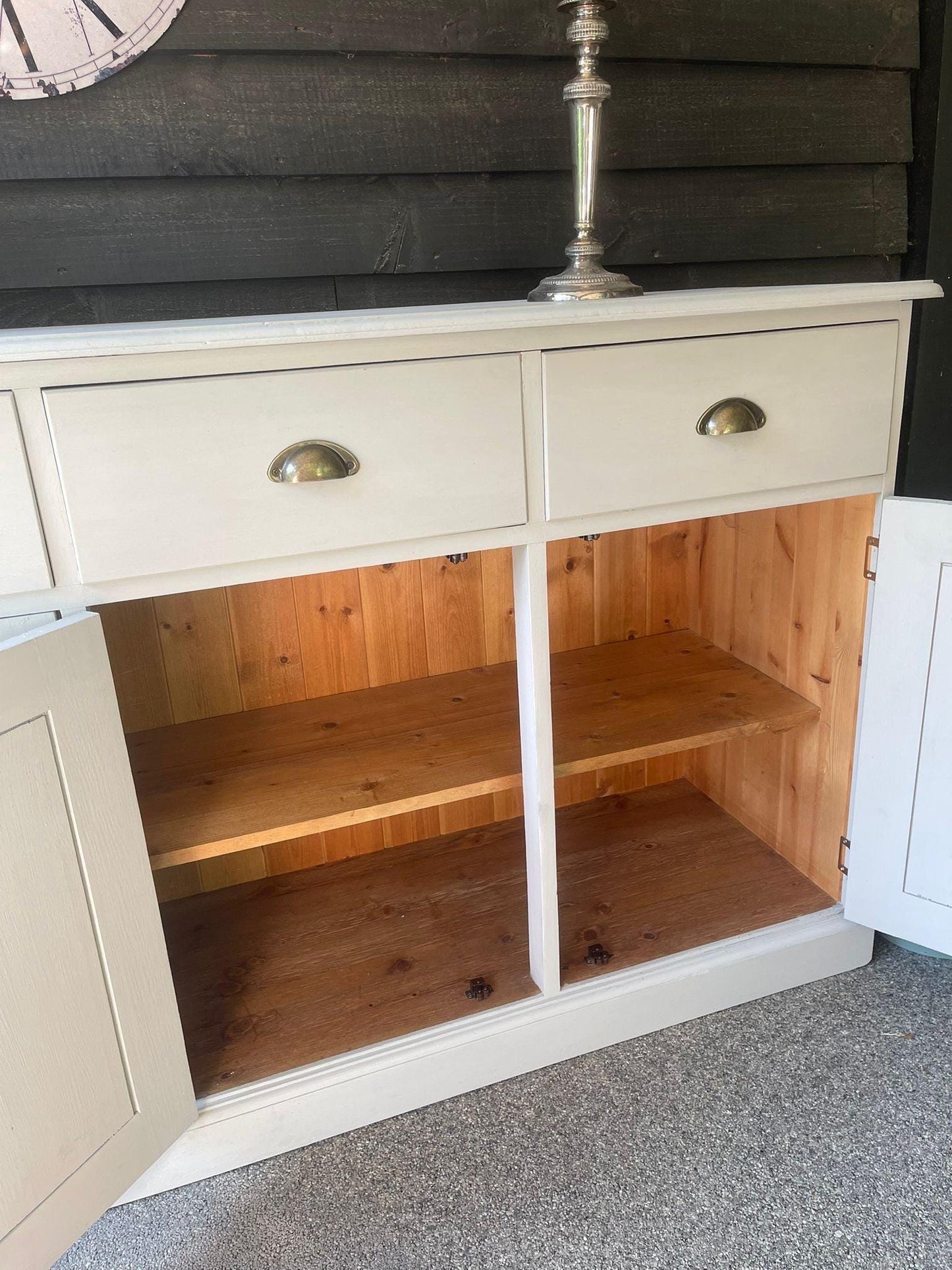 Vintage Pine Painted Sideboard 137cm Wide Palest Grey