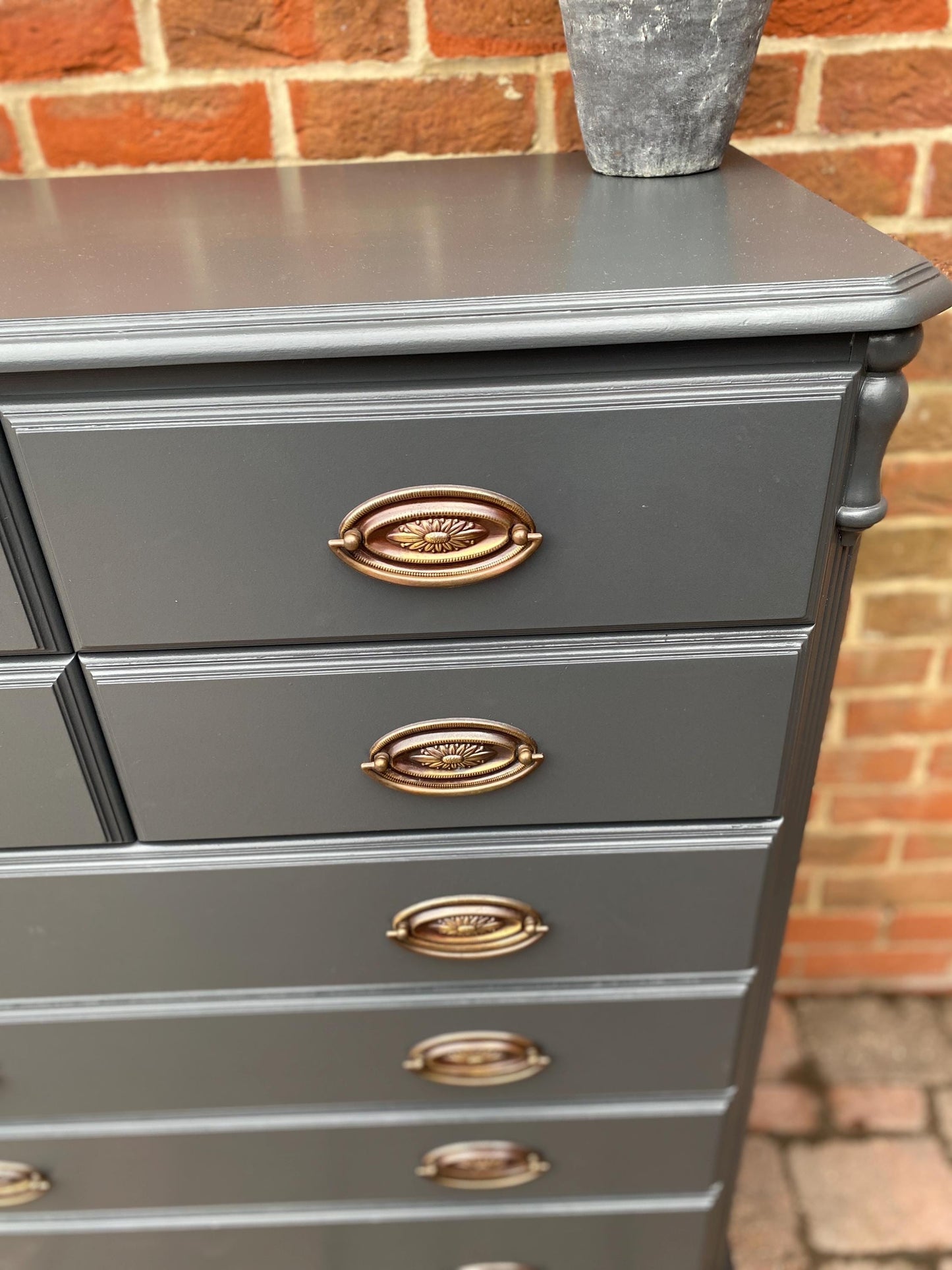 Ducal Chateau Dark Grey Chest of Drawers: Refurbished Solid Wood 90cm wide