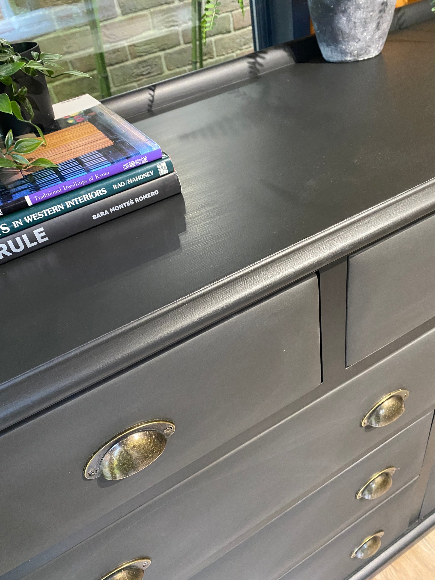 Black multi/chest of 9 drawers with cup handles 145 x 100 x 47 cm