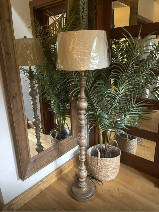 Solid wooden lamp stand with cream linen shade Free UK Delivery