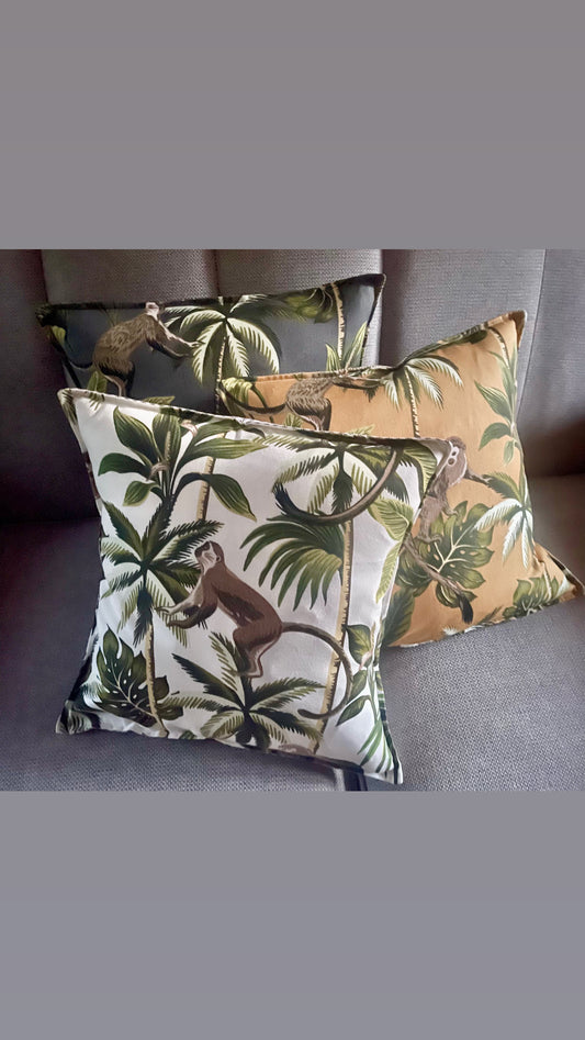 Pair of Monkey Cushions Feather Filled 45cm Square Free UK delivery