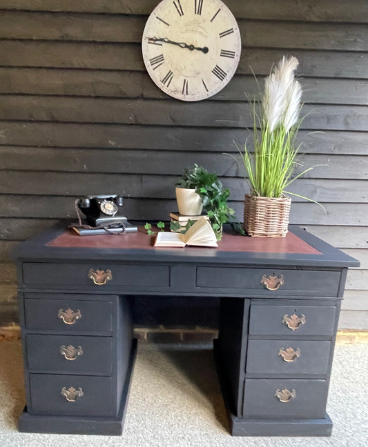 Vintage Black Oak Desk 130cm Wide