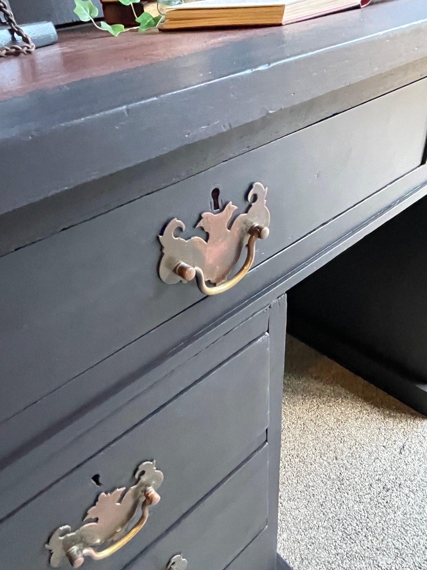 Vintage Black Oak Desk 130cm Wide