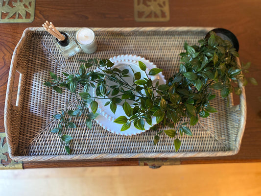 Handmade large Grey rattan Ottoman tray 57cm x 35cm x 8cm