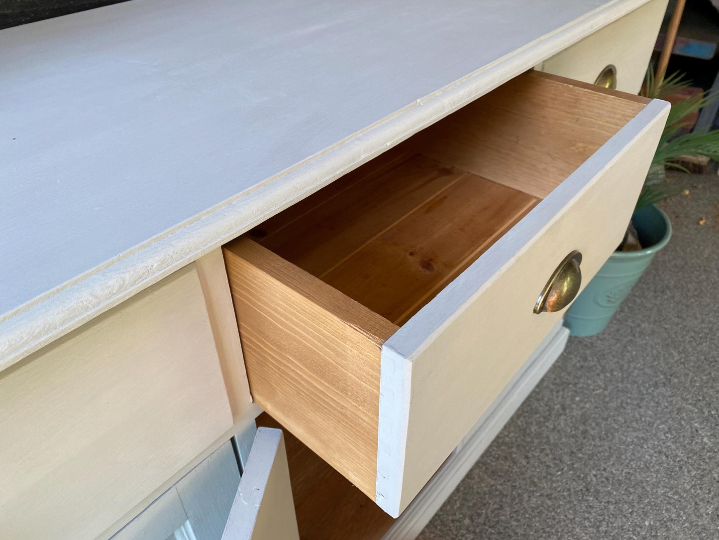Vintage Pine Painted Sideboard 137cm Wide Palest Grey
