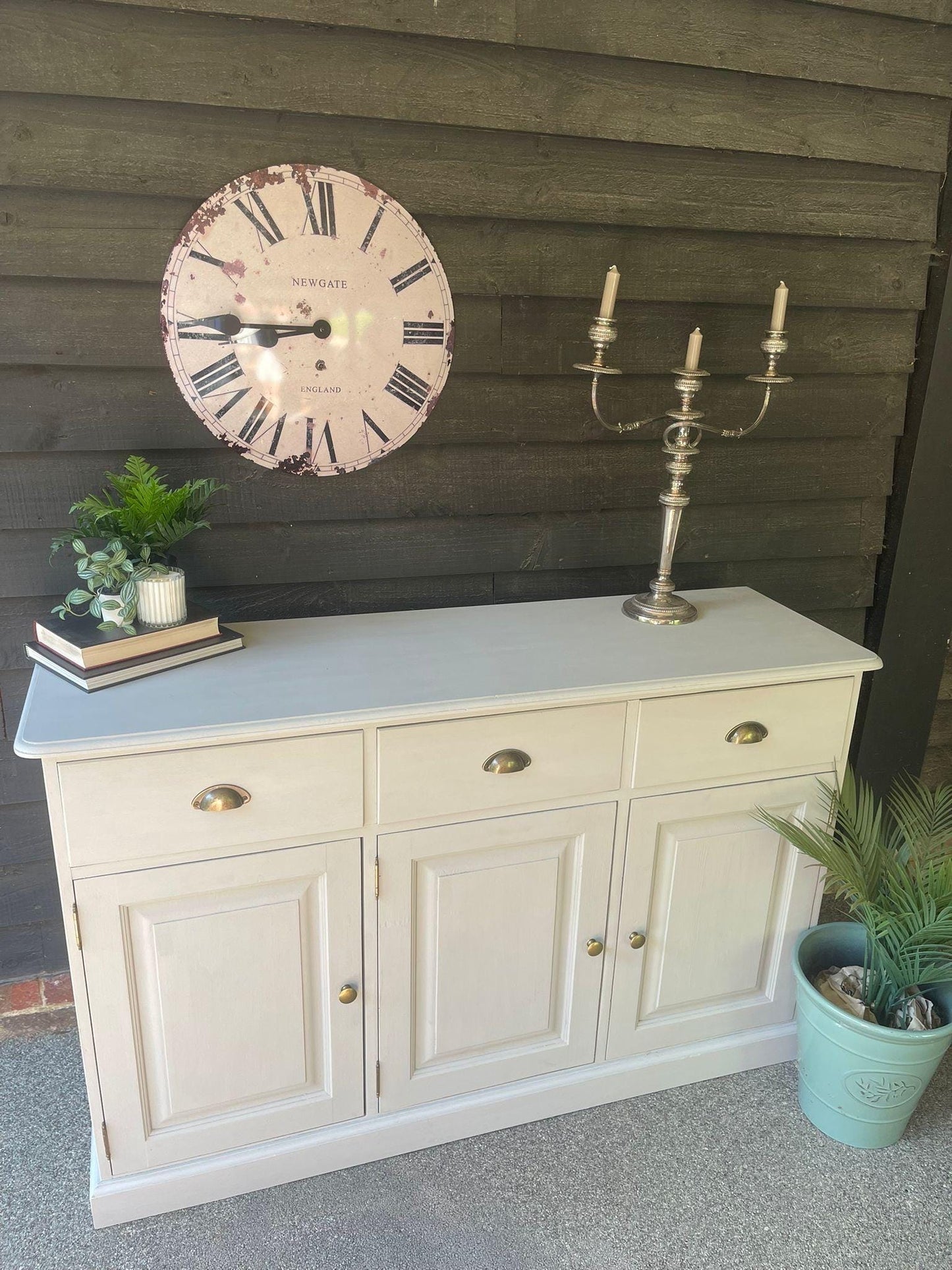 Vintage Pine Painted Sideboard 137cm Wide Palest Grey