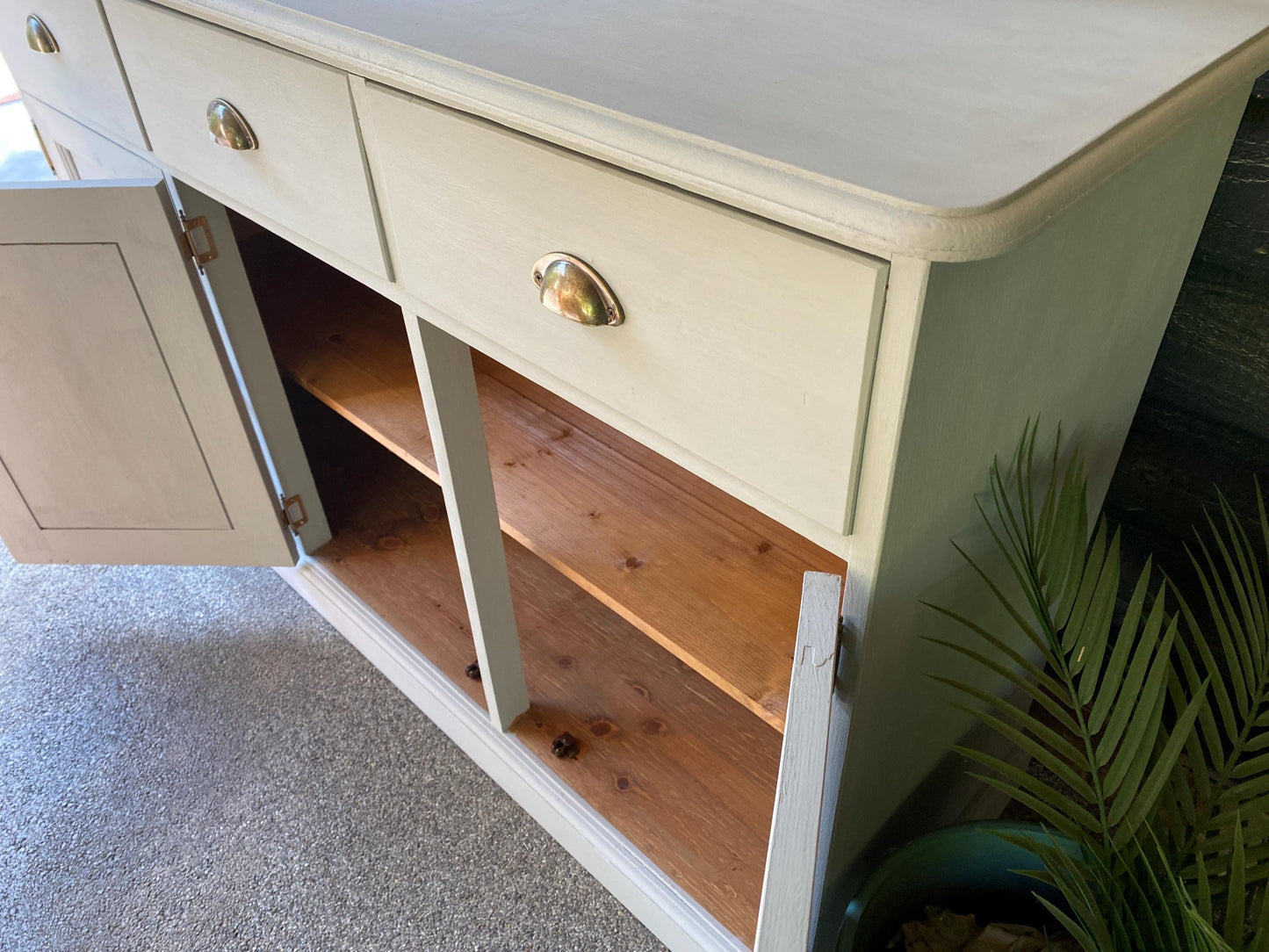Vintage Pine Painted Sideboard 137cm Wide Palest Grey