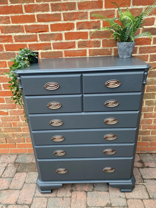 Ducal Chateau Dark Grey Chest of Drawers: Refurbished Solid Wood 90cm wide