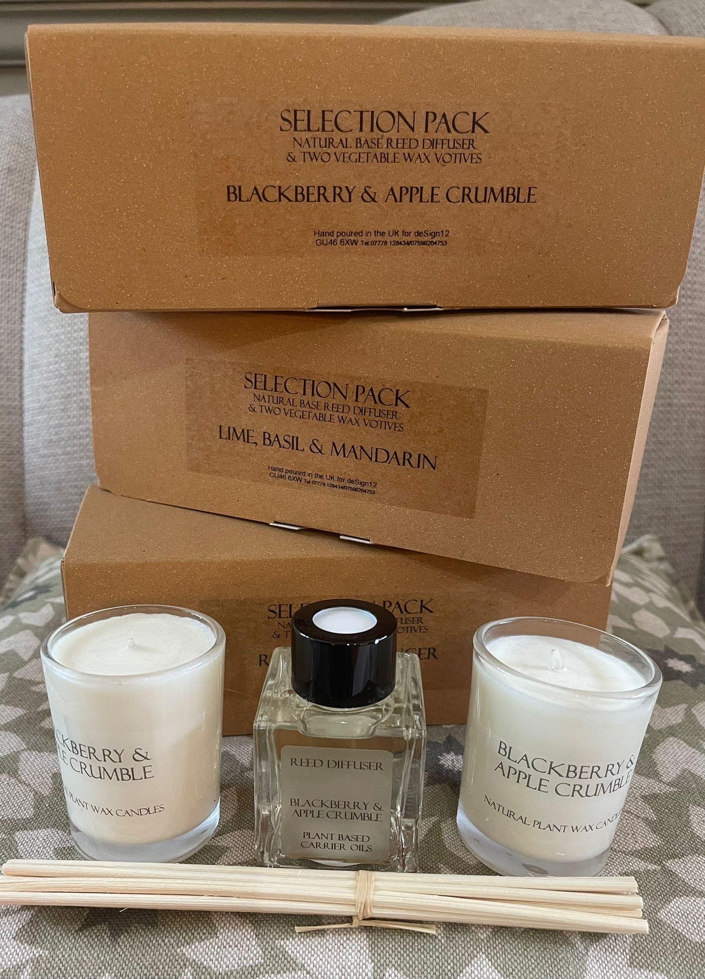 Scented Votive Candle & Reed Diffuser Gift Set: Natural Plant Wax FREE POSTAGE UK